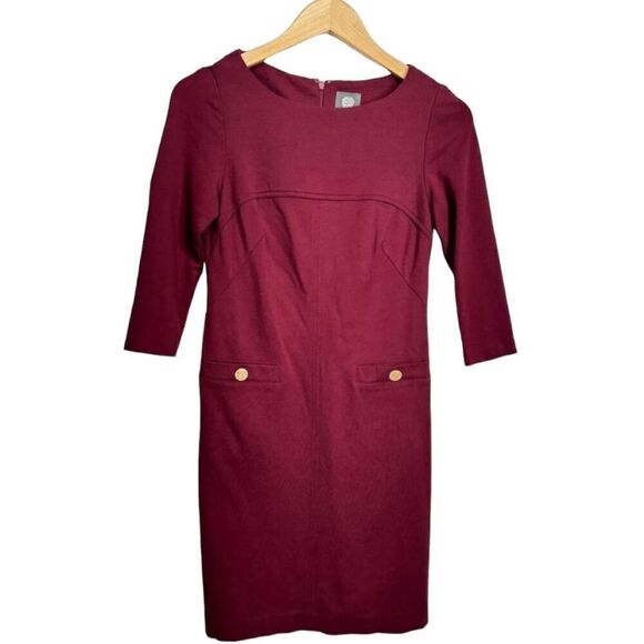 Vince Camuto Dress Womens Shift 4 Burgundy Half Sleeve Knee Length - Picture 1 of 9